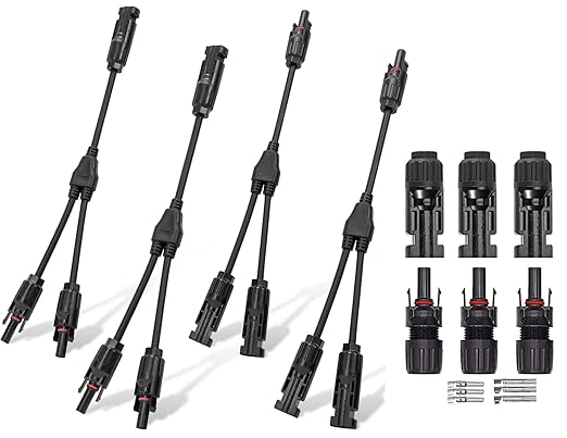 MC4 Solar Connector Y Branch, 2 Pairs 1M to 2F & 1F to 2M, Includes 3 Pairs MC4 Male/Female Connectors, Parallel Cable Splitter for Solar Panels