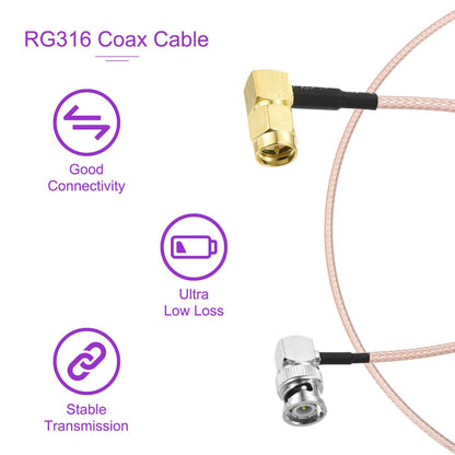 ABONIX RG316 SMA Male 90° to BNC Male 90° Cable 30cm (1FT)