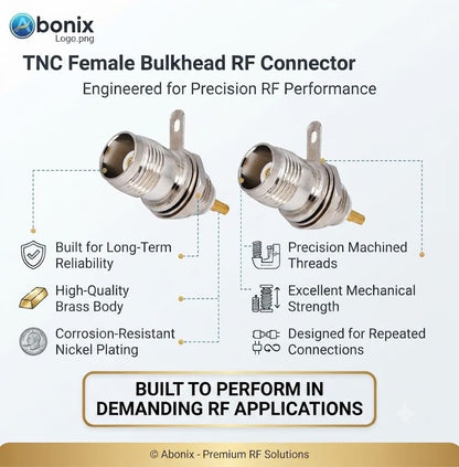 ABONIX TNC Female Bulkhead RF Connector, Solder Panel Mount, 50 Ohm, Pack of 2