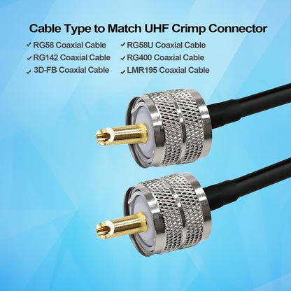 PL-259 UHF Male Plug Crimp Coax Connector Adapter for RG58 -Pack -10