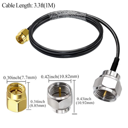 F Type Male Plug to SMA Male RG58 3.3ft(1M) Extension Cable (Pack of 1)