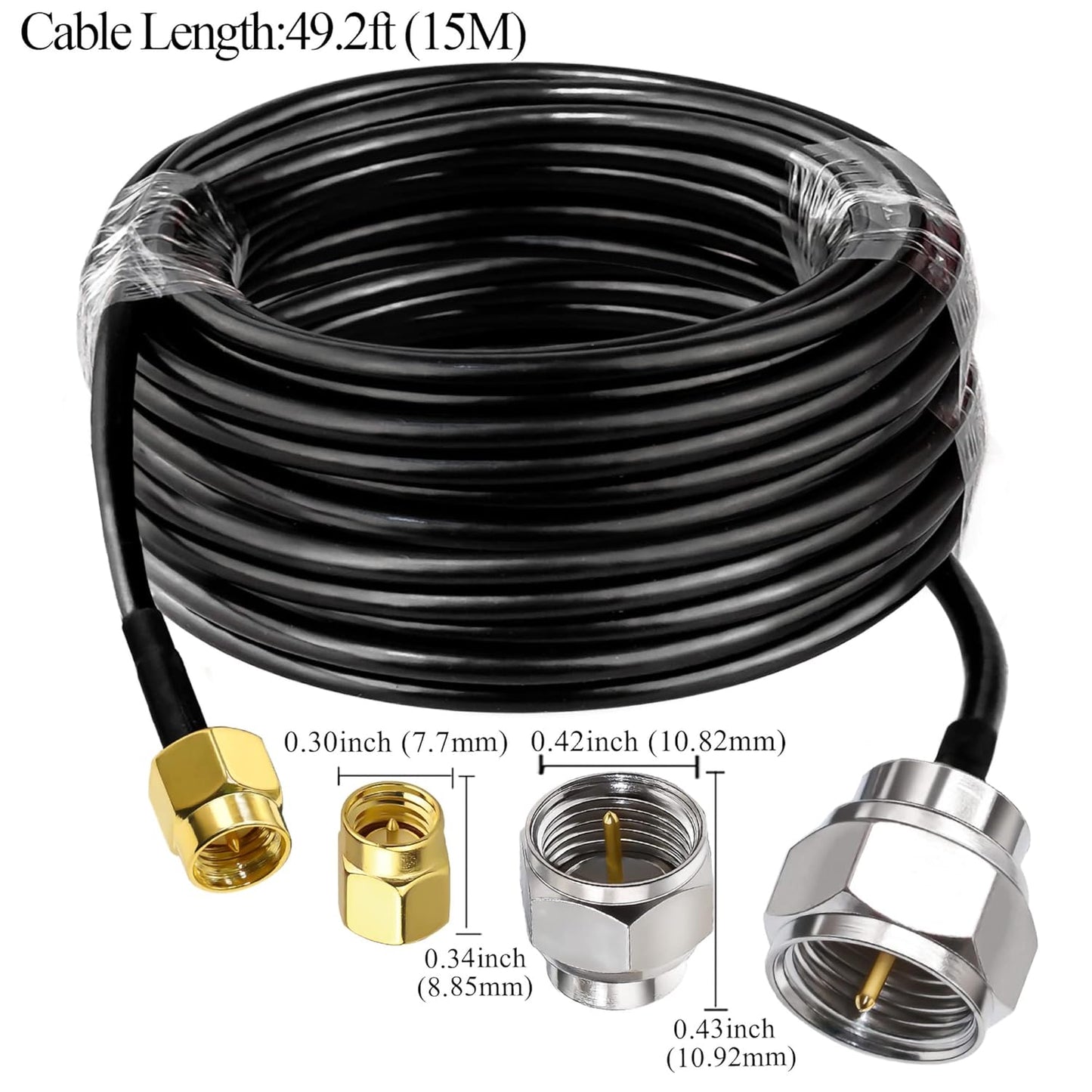 F Type Male Plug to SMA Male RG58 49.2ft(15M) Extension Cable (Pack of 1)