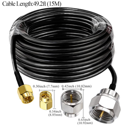F Type Male Plug to SMA Male RG58 49.2ft(15M) Extension Cable (Pack of 1)