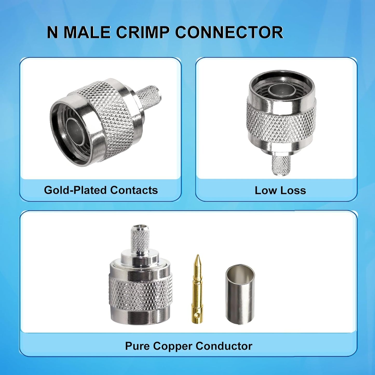 ABONIX N Male Crimp Connector for HLF-300 & LMR-300 RF Coax Cable- Pack- 4