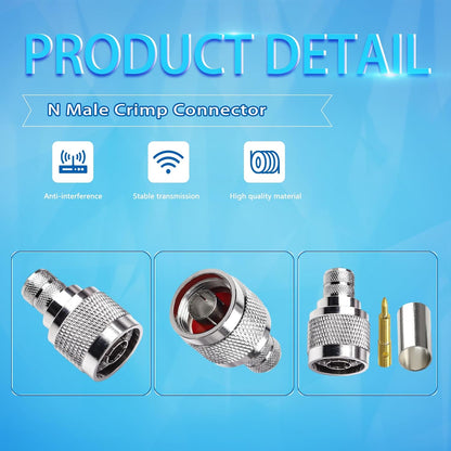 N Male Crimp Connector for Cable HLF-400 and LMR-400 (Pack of 10)
