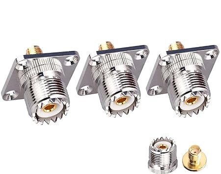 UHF Female to SMA Female 4-Hole Flange Panel Chassis Mount RF Coax Adapter - Pack - 3