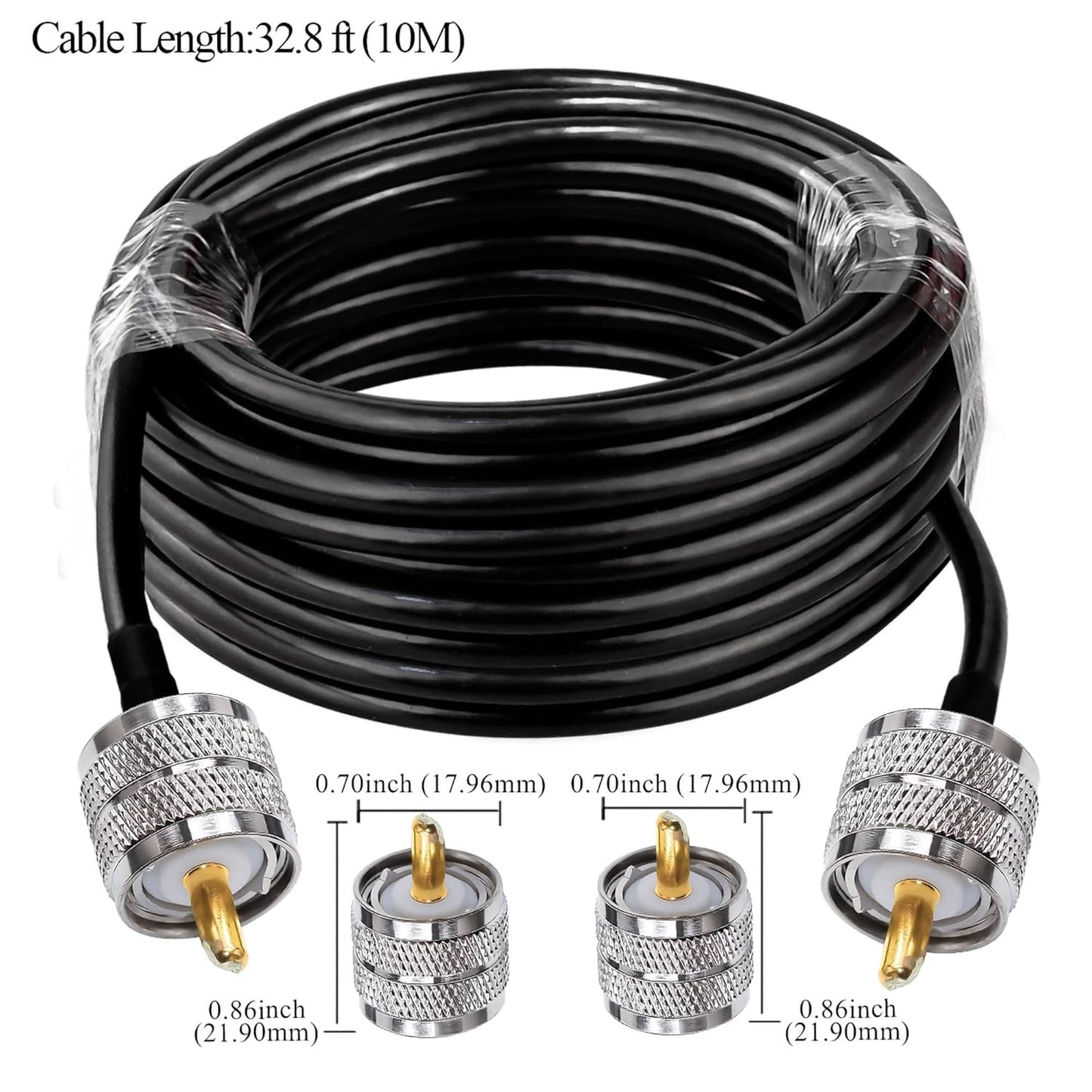 RG58 UHF Male to SMA Male Coaxial Jumper Cable 10 M (32.8 ft) Low Loss Extension Cable (Pack of 1)