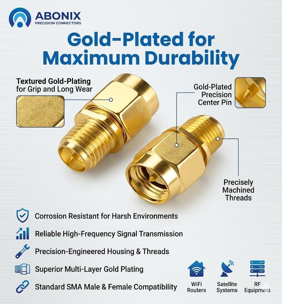 ABONIX SMA Female to RP-SMA Male RF Adapter 50 Ohm Gold Plated, Pack- 1