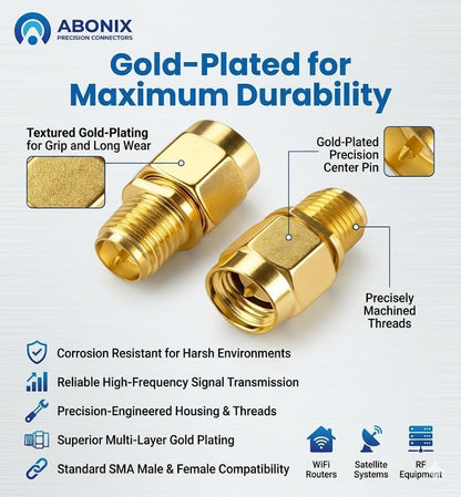 ABONIX SMA Female to RP-SMA Male RF Adapter 50 Ohm Gold Plated, Pack- 1