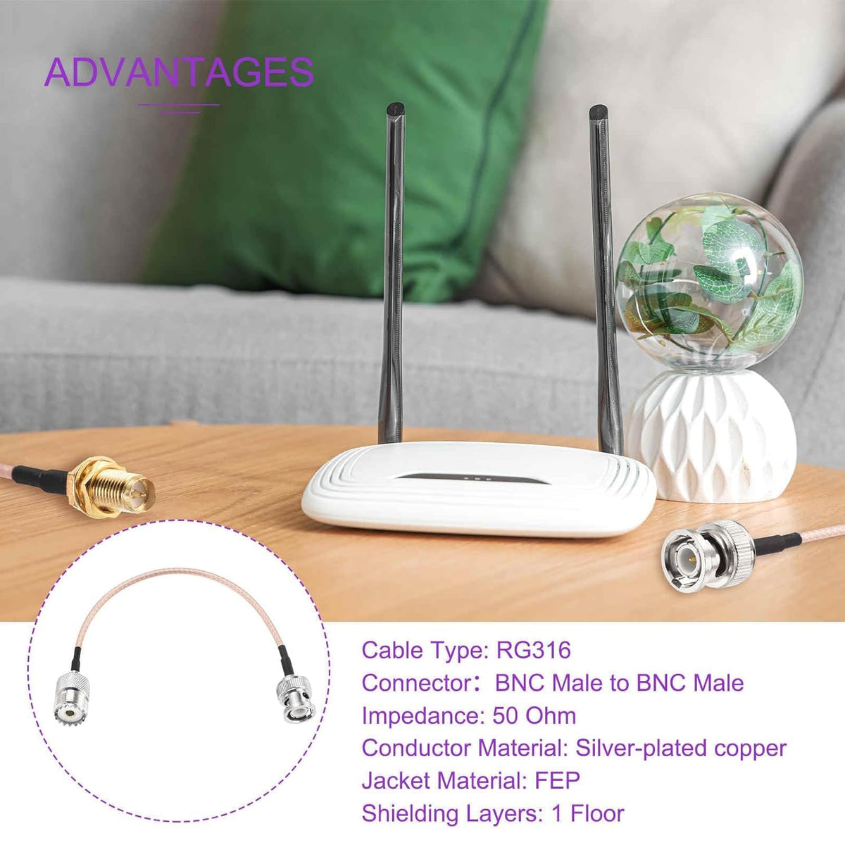 ABONIX RG316 BNC Male to UHF Female RF Coaxial Cable 3FT (1 M) ,Pack- 1