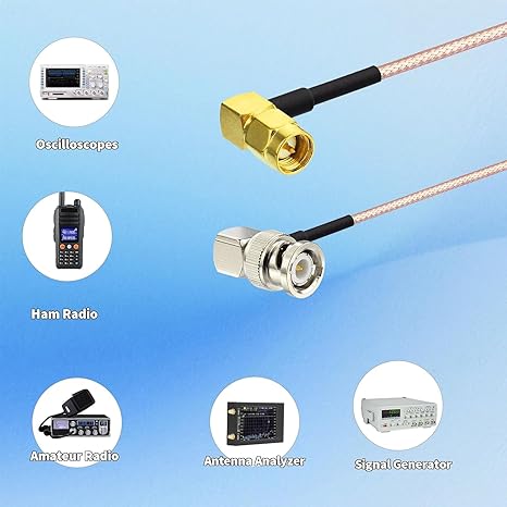 RG316 BNC Male to SMA Male Right Angle Coaxial Jumper Cable 20 inch (1.5ft) Low Loss Extension Cable -Pack -1