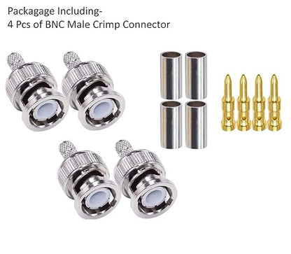 BNC Male Crimp Coaxial Adapter Connector for Cable RG58 -Pack -4