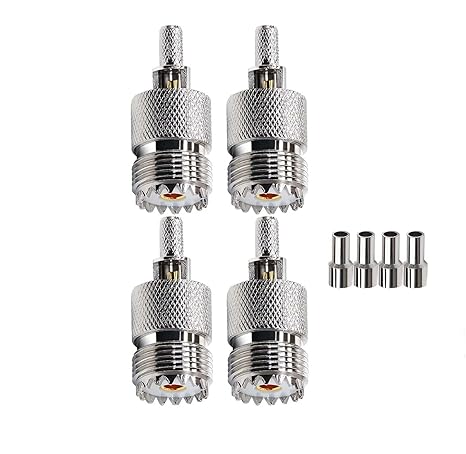UHF Crimp Connectors SO239 PL259 Female Jack Crimp Coax Adapter PL-259 Connector for RG58 RG142 Cable (Pack of 4)