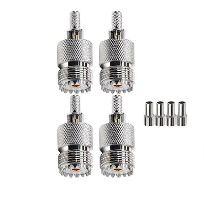 UHF Crimp Connectors SO239 PL259 Female Jack Crimp Coax Adapter PL-259 Connector for RG58 RG142 Cable (Pack of 4)