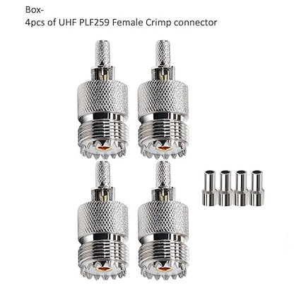 UHF Crimp Connectors SO239 PL259 Female Jack Crimp Coax Adapter PL-259 Connector for RG58 RG142 Cable (Pack of 4)