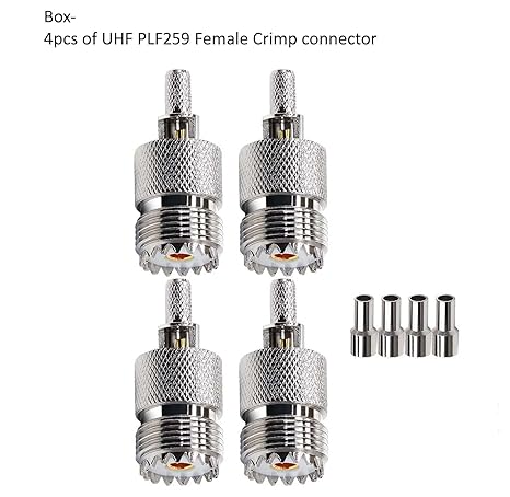 UHF Crimp Connectors SO239 PL259 Female Jack Crimp Coax Adapter PL-259 Connector for RG58 RG142 Cable (Pack of 4)