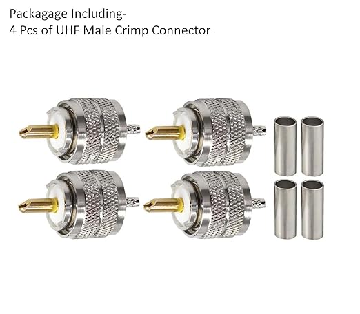 UHF Connector PL259 Male Plug Crimp Coax Adapter SO239 PL-259 Connector for RG316 RG179 Cable (Pack of 4)