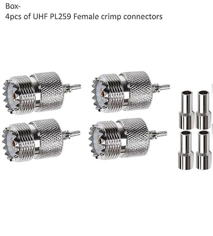 UHF Crimp On Connectors SO239 PL259 Female Jack Crimp Coax Adapter PL-259 Connector for RG316 RG179 Cable (Pack of 4)