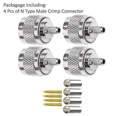 N Male Crimp Connector N Type Plug Adapter for RG58 and RG142 Low Loss High Frequency RF Coaxial Connector (Pack of 4)