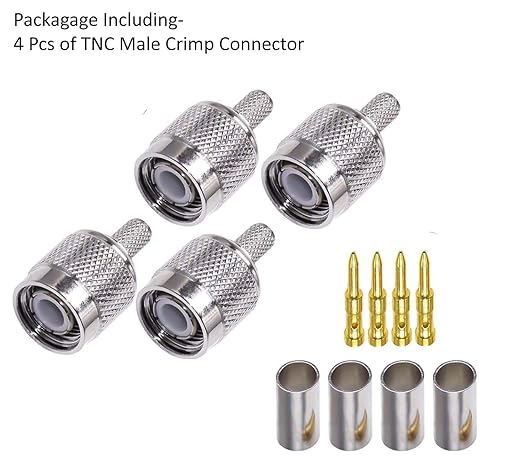 TNC Male Crimp Coaxial Connector Adapter for RG58 Cable – RF Antenna Fitting -Pack -4