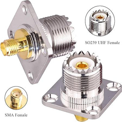Uhf Female To Sma Female 4 Hole Flange Panel Chassis Mount Rf Coax Adapter Pack Of 2