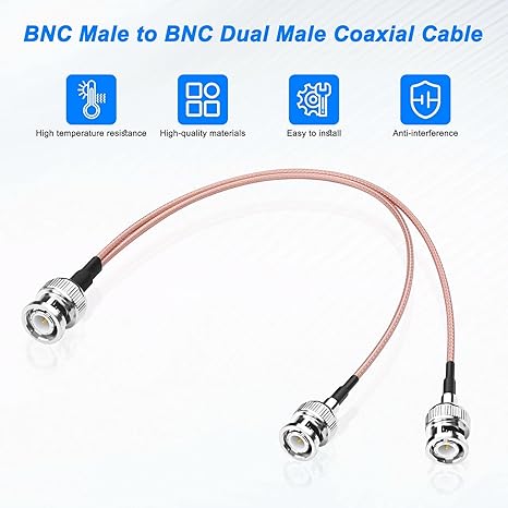 RG316 BNC Male to Dual Male 50Ohm Y Splitter 1 Feet (12 Inch) Jumper Cable