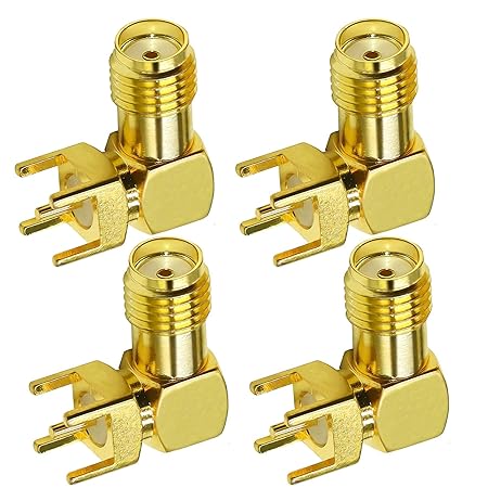 SMA Female Right Angle Adapter – 90 Degree Coaxial PCB Mount Connector for RF & IoT Applications (Pack of 4)