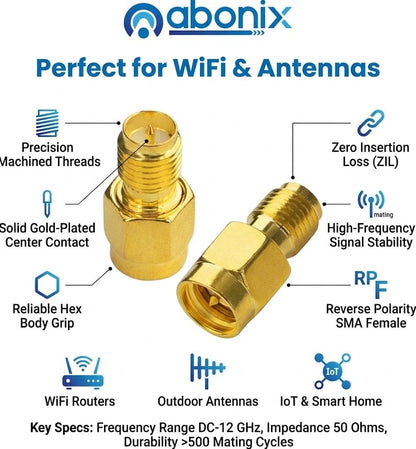 ABONIX SMA Female to RP-SMA Male RF Adapter 50 Ohm Gold Plated, Pack- 1