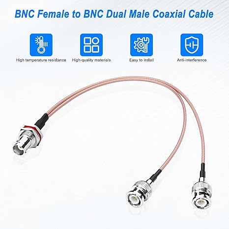 RG316 BNC Splitter Coax Cable BNC Female to Dual Male Y Splitter 1 Feet (12 Inch) Coaxial Connector Extension Cable -Pack -1