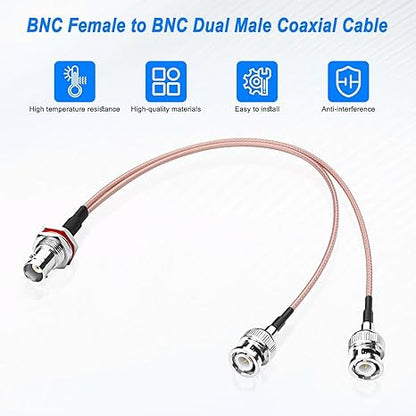 RG316 BNC Splitter Coax Cable BNC Female to Dual Male Y Splitter 1 Feet (12 Inch) Coaxial Connector Extension Cable -Pack -1
