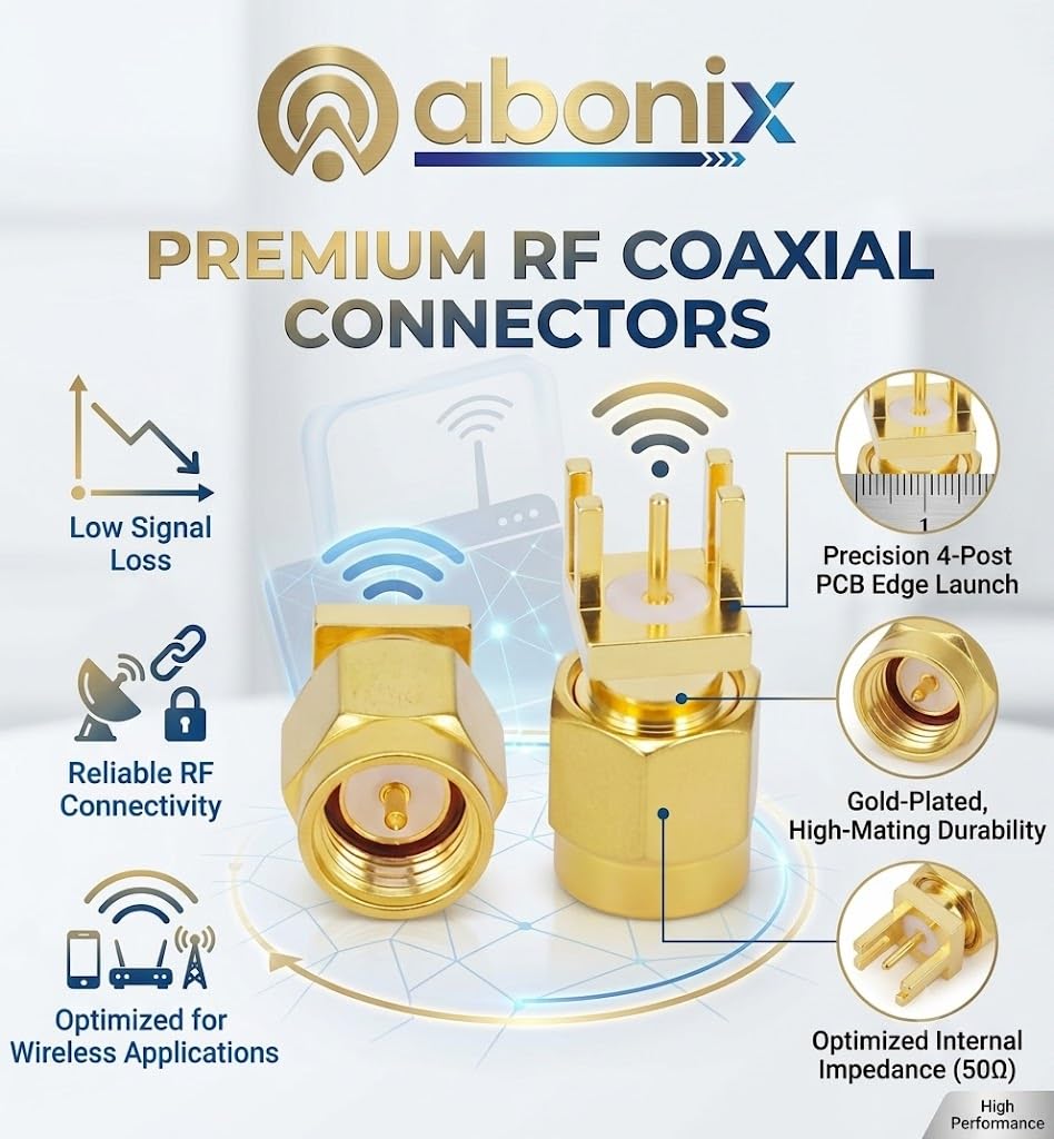 ABONIX SMA Male Straight PCB Mount RF Connector, Gold Plated 50 Ohm- Pack - 2