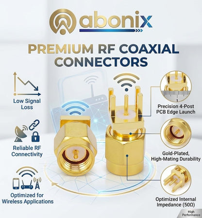 ABONIX SMA Male Straight PCB Mount RF Connector, Gold Plated 50 Ohm- Pack - 2