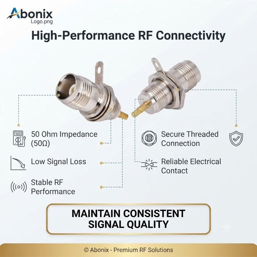 ABONIX TNC Female Bulkhead RF Connector, Solder Panel Mount, 50 Ohm, Pack of 2