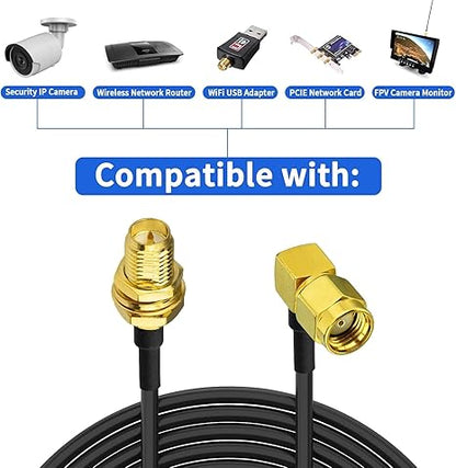 RP-SMA Male to RP-SMA Female Right Angle Extension Cable (3 Meter / 10ft) -Pack -1