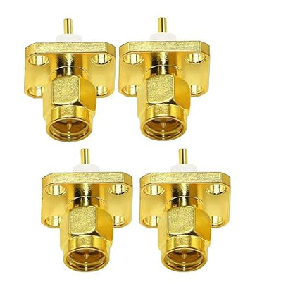 SMA Male 4 Hole Panel Mount Solder Connector - Pack - 4
