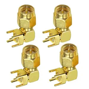 SMA Male Right Angle 90 Degree Coaxial PCB Mount Coax Adapter - Pack - 4