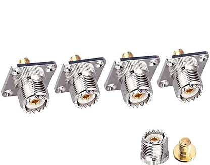 UHF Female to SMA Female 4-Hole Flange Panel Chassis Mount RF Coax Adapter - Pack - 4