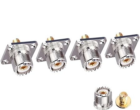 UHF Female to SMA Female 4-Hole Flange Panel Chassis Mount RF Coax Adapter - Pack - 4