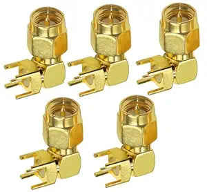 SMA Male Right Angle 90 Degree Coaxial PCB Mount Coax Adapter - Pack - 5