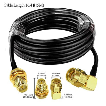 RG58 RP-SMA Male to RP-SMA Female Coaxial Jumper Cable 5M (16.4 ft) Low Loss Extension Cable -Pack -1