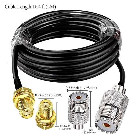 RG58 UHF Female to SMA Female Coaxial Jumper Cable 5M (16.4 ft) Low Loss Extension Cable (Pack of 1)