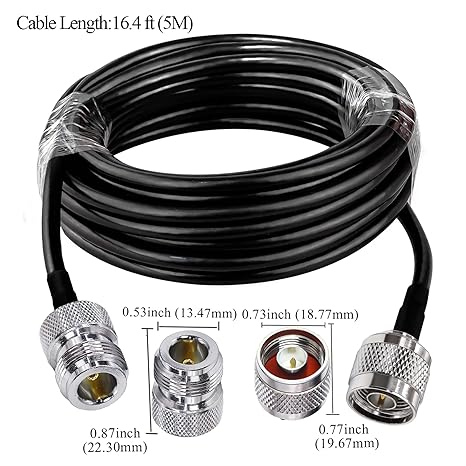 RG58 Coaxial Jumper Cable – N Male to N Female Low-Loss RF Extension, 16.4 ft (5 m) -Pack -1