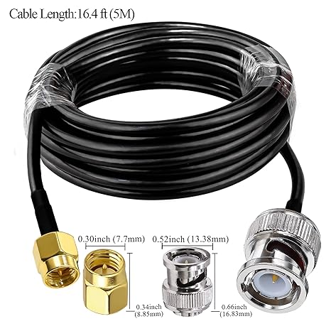 BNC Male to SMA Male Extension Cable RG58 16.4ft(5 Meter) for Antennas Wireless LAN Devices