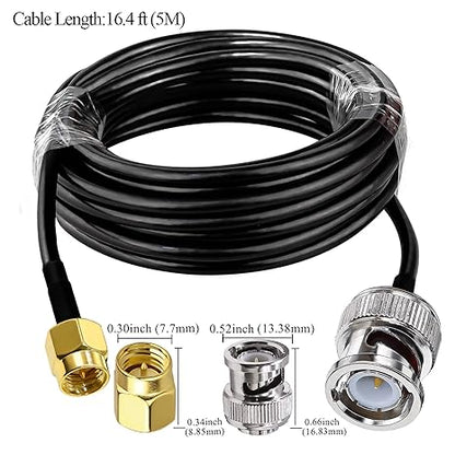 BNC Male to SMA Male Extension Cable RG58 16.4ft(5 Meter) for Antennas Wireless LAN Devices