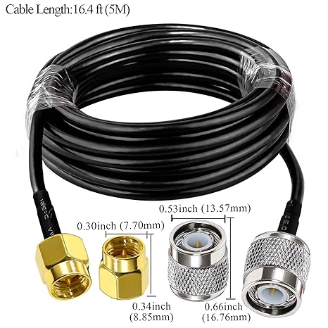 RG58 TNC Male to SMA Male Coaxial Jumper Cable 5M (16.4 ft) Low Loss Extension Cable (Pack of 1)