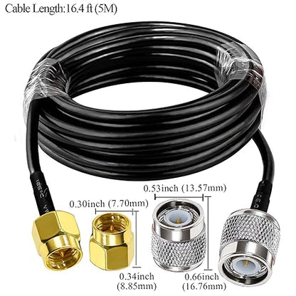 RG58 TNC Male to SMA Male Coaxial Jumper Cable 5M (16.4 ft) Low Loss Extension Cable (Pack of 1)