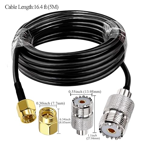 RG58 UHF Female to SMA Male Coaxial Jumper Cable 5M (16.4 ft) Low Loss Extension Cable (Pack of 1)