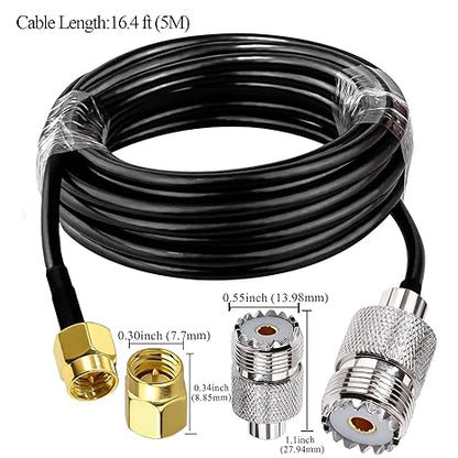 RG58 UHF Female to SMA Male Coaxial Jumper Cable 5M (16.4 ft) Low Loss Extension Cable (Pack of 1)