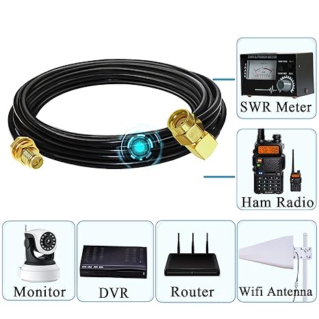RG58 RP-SMA Male to RP-SMA Female Coaxial Jumper Cable 5M (16.4 ft) Low Loss Extension Cable -Pack -1
