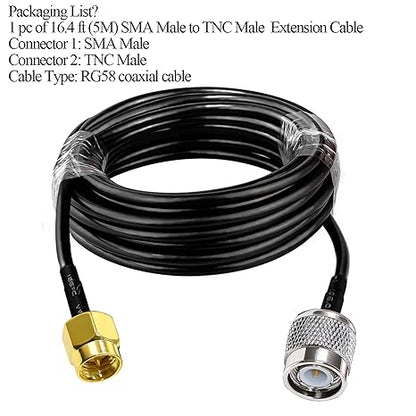 RG58 TNC Male to SMA Male Coaxial Jumper Cable 5M (16.4 ft) Low Loss Extension Cable (Pack of 1)